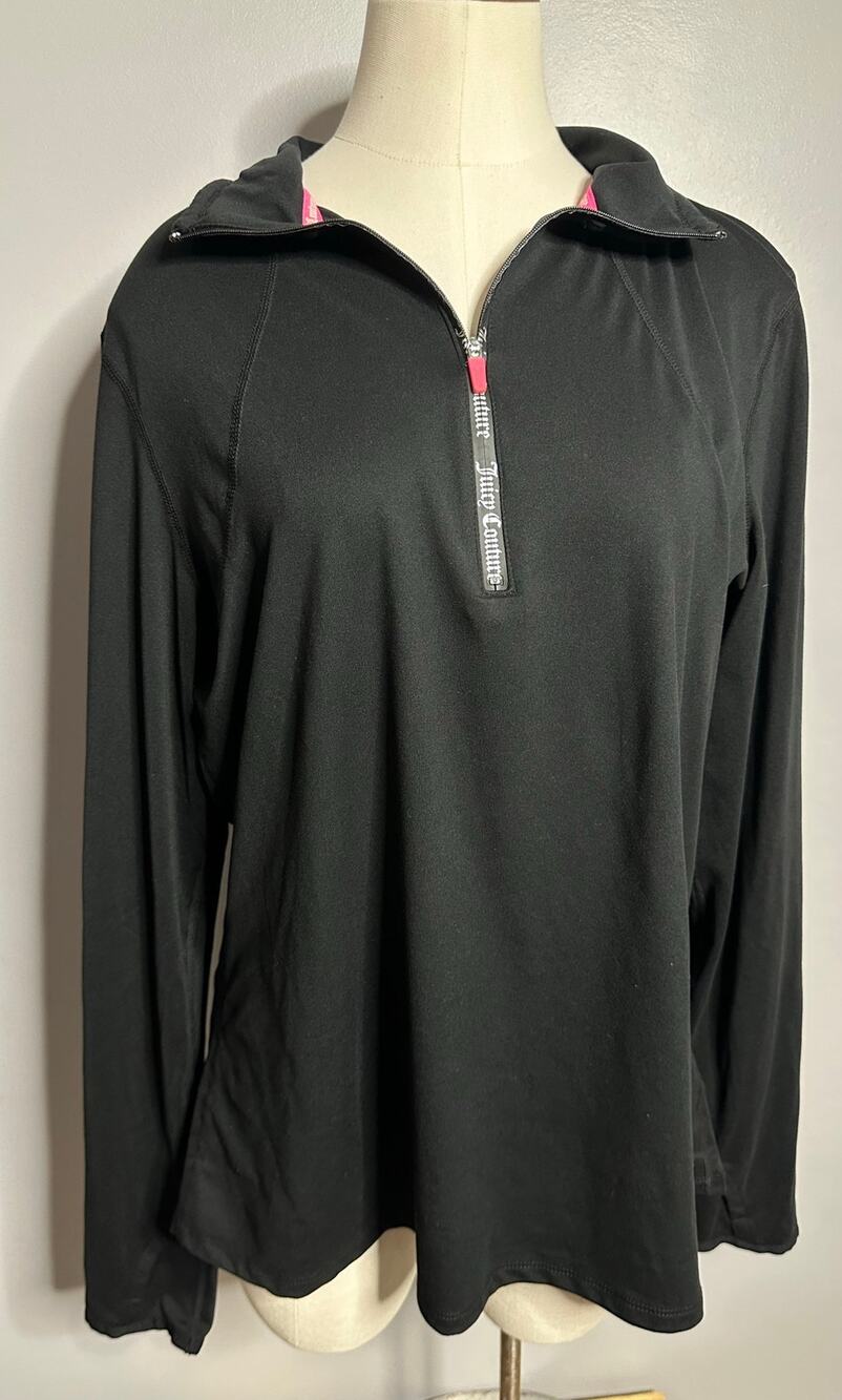 Juicy Couture Sport Black Quarter Zip Pullover Long Sleeve Thumbhole Top Large